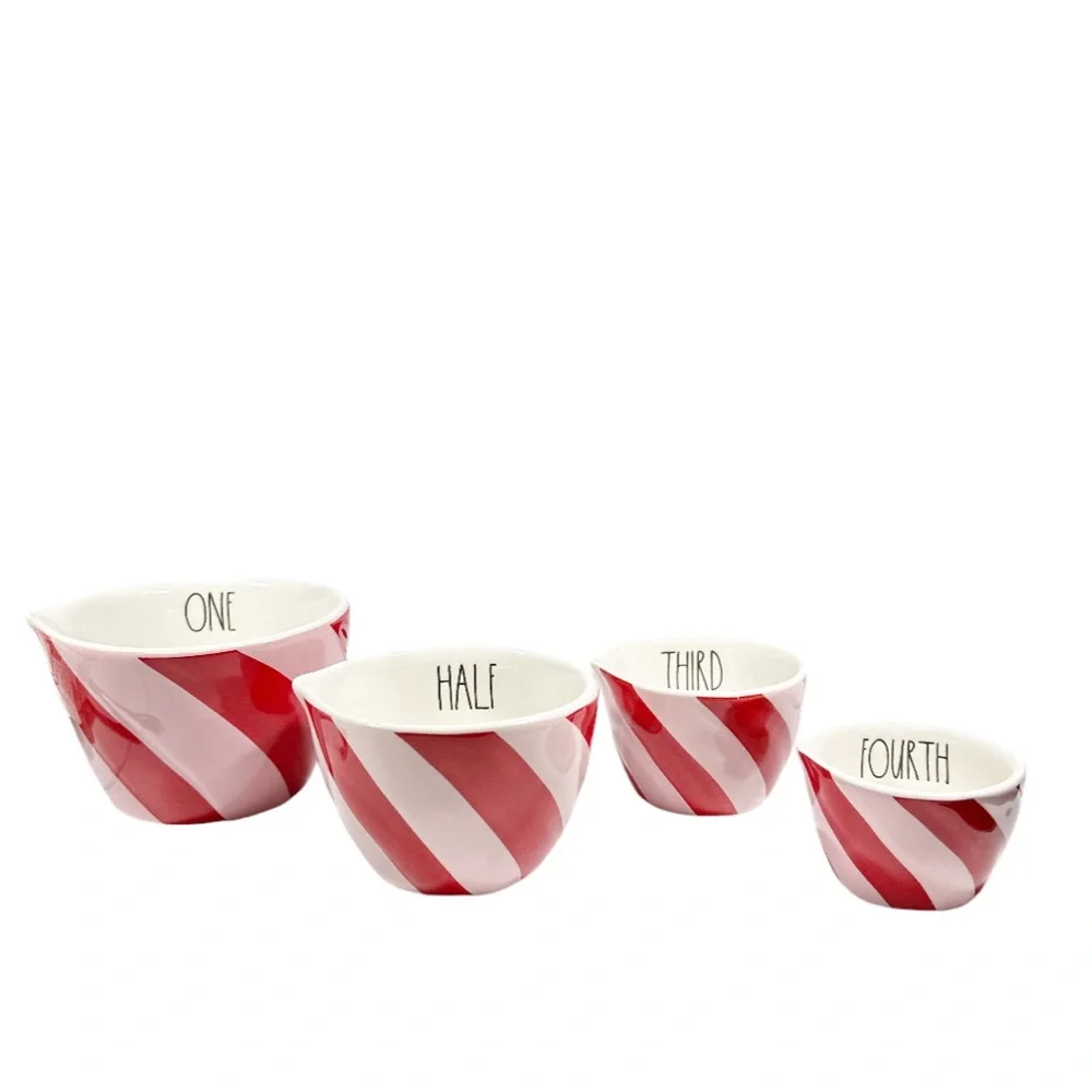 NEW Rae Dunn Valentine’s Day/Christmas PINK CANDY CANE Measuring Cup Set/4